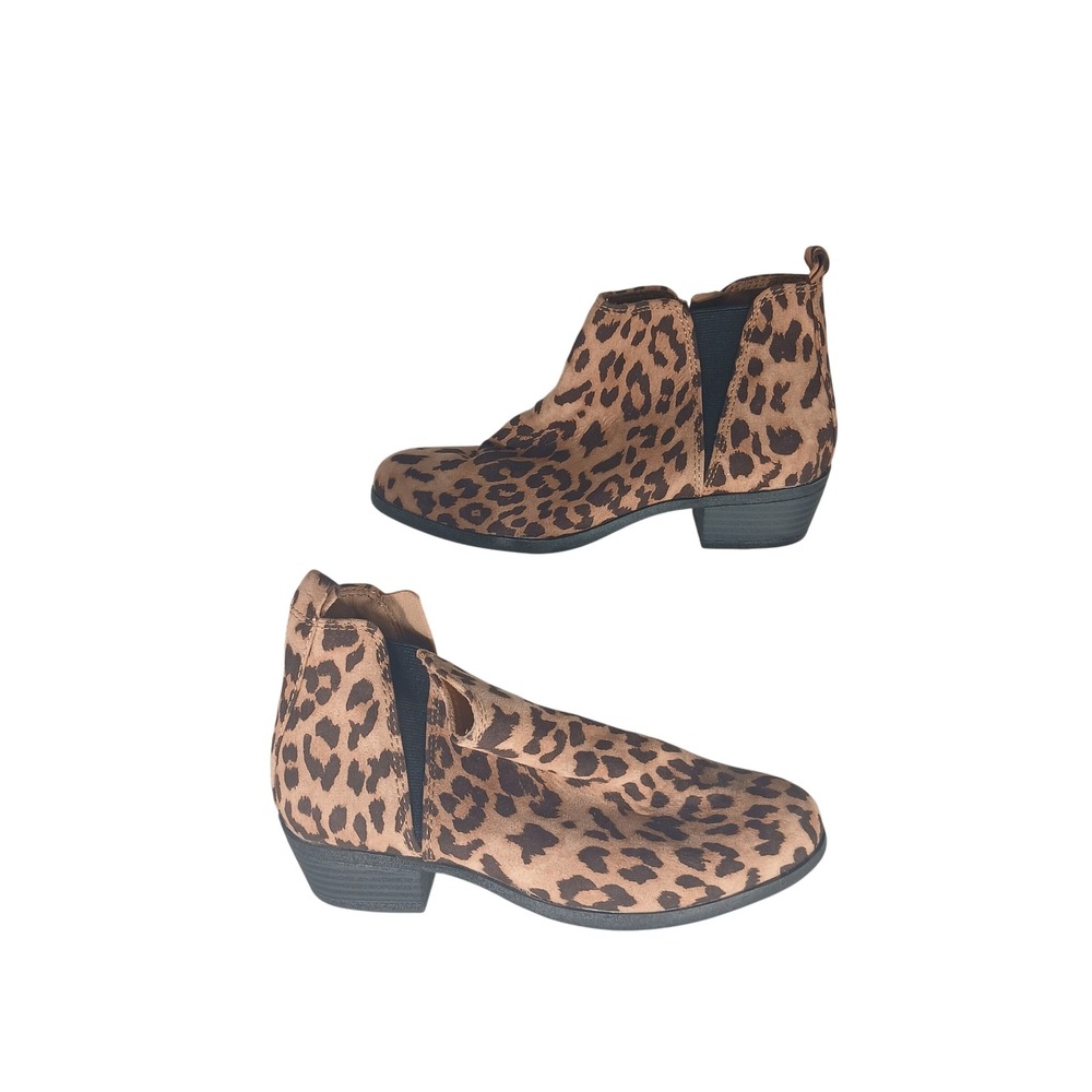 SO Hanno Leopard Ankle Boots 6 Brown Animal Print Memory Foam Block Heel